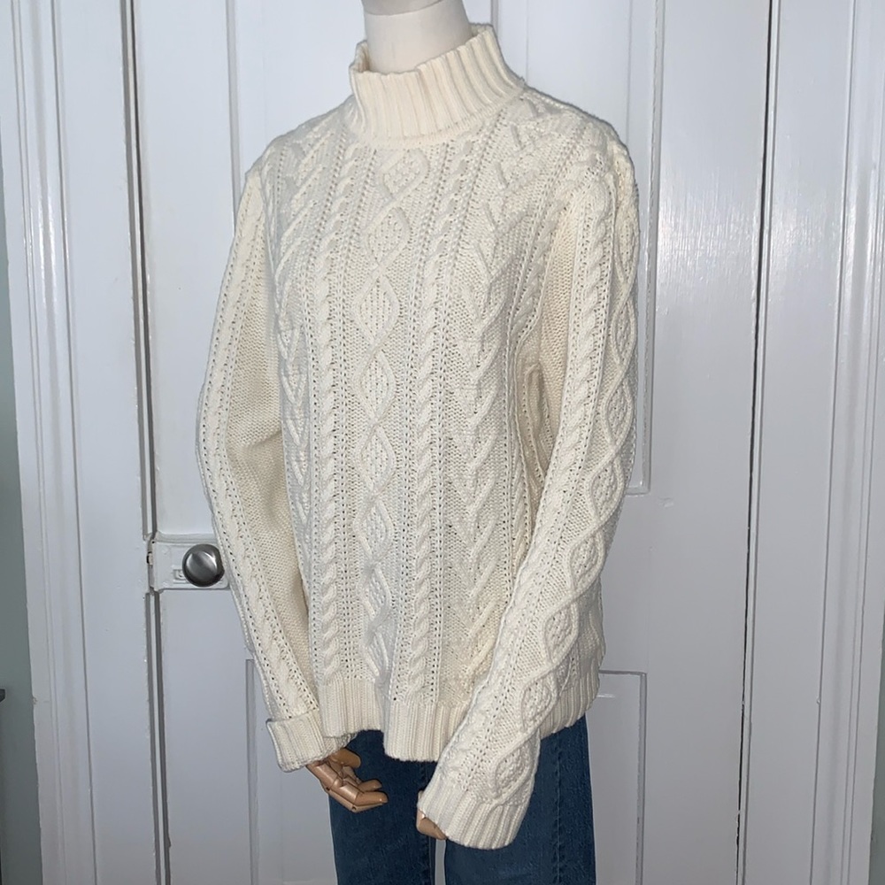 CHAPS CHUNKY CABLE KNIT MOCK NECK CREAM SWEATER